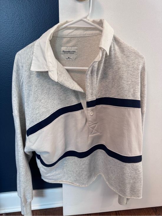 Abercrombie & Fitch Tops - Abercrombie & Fitch Light Grey, Navy & Cream Striped Rugby Top